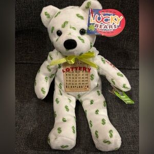 Lottery Plush 8” Lucky Bears Collection with Clip & Keep Tickets Here Tag 1999